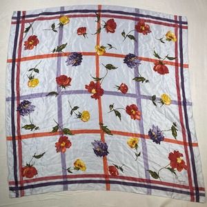 Lauren Ralph Lauren Silk Tie Neck Scarf 31” x 31” Floral Red Purple Yellow